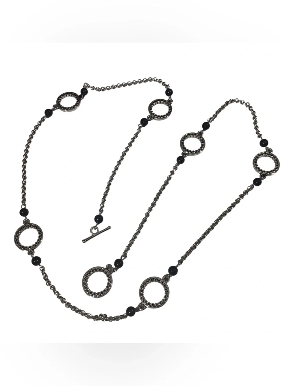 Lia Sophia Long Tassel Pendant Necklace Toggle Silver Tone Fashion Jewelry